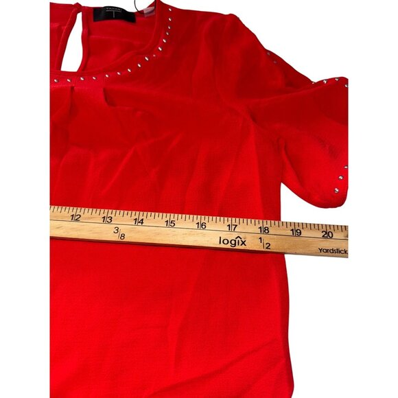 Tahari Red Short Sleeve Blouse With Studded Neckline & Sleeves S - Picture 10 of 11